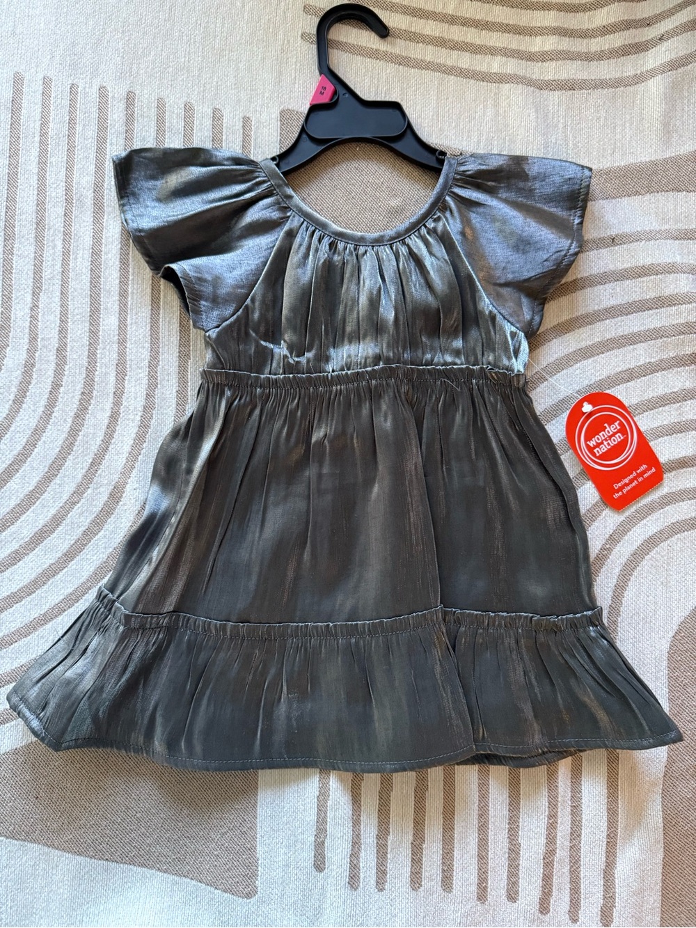 wonder nation Metallic Silver Ruffle-Hem Party Dress